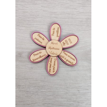 Fleur Merci Maîtresse personnalisée en bois